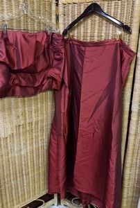 Mori Lee Madeline Garner 2pc Strapless Skirt Set Wine Burgundy Garnet Size 28/46